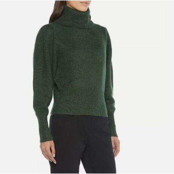 Worthington Long Sleeve Metallic Turtleneck Sweater, Green, Size M NEW WITH TAG - Picture 2 of 4
